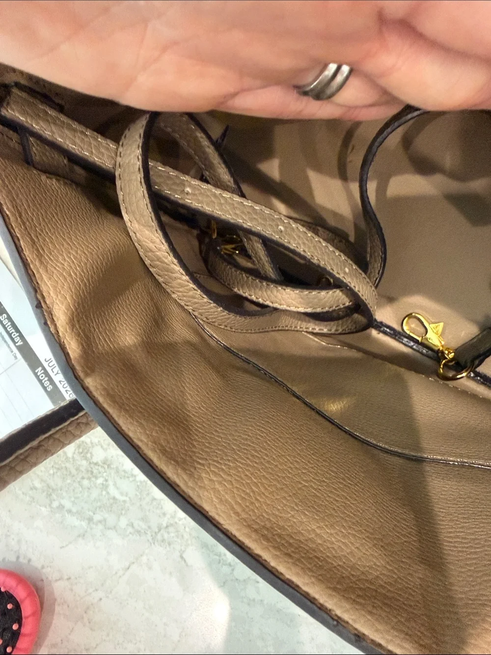 Vintage Taupe Satchel with Gold Hardware